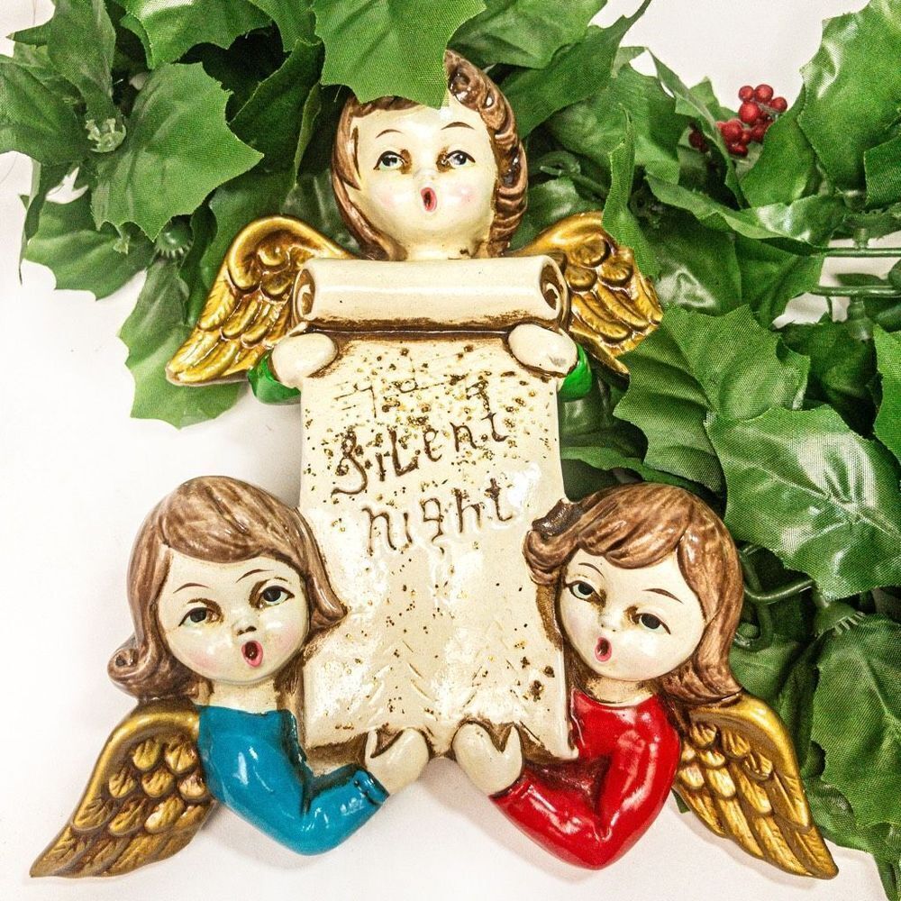 Angels Sing Silent Night Vintage Wall Plaque